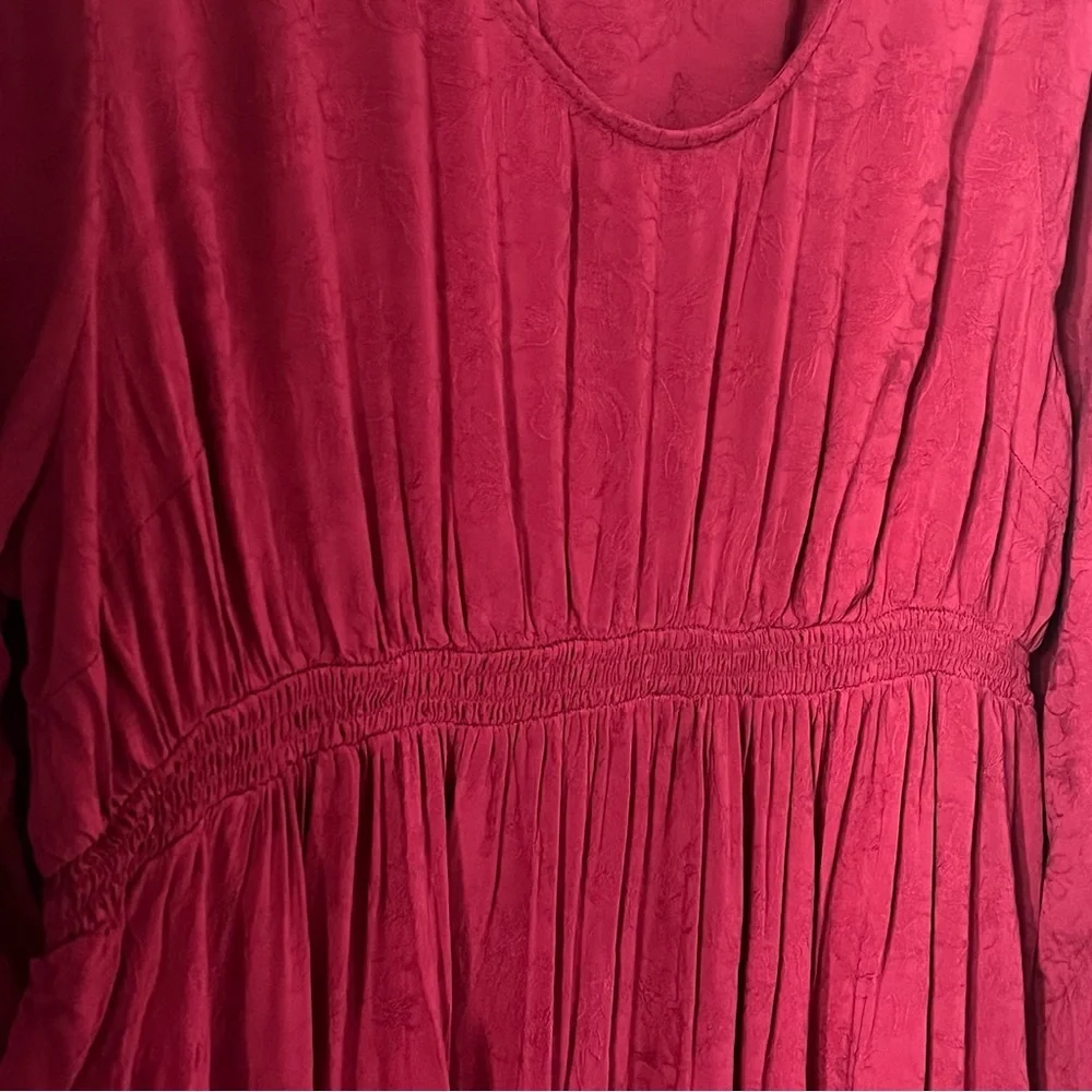 14.Ingrid & Isabel Maternity Long Sleeve Smocked Jacquard Ruby Red Holiday Dress - Picture 7 of 8